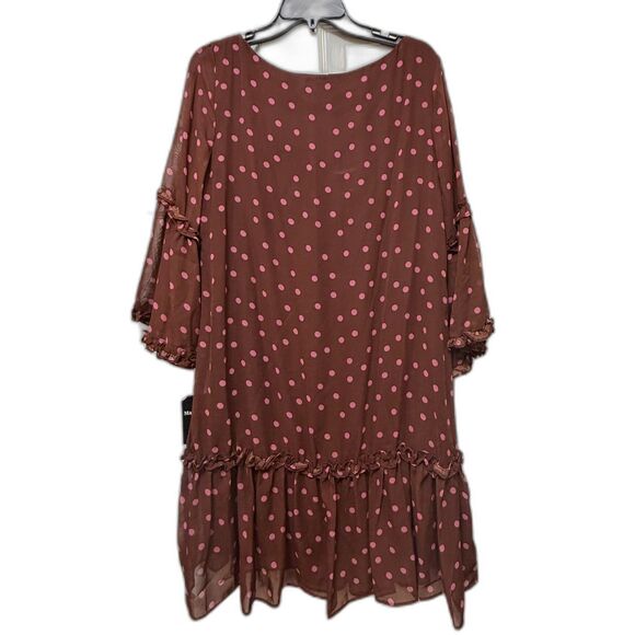 NWT Maison Tara Boho Fit Flare Chiffon Dot Print Dress 3/4 Sleeve Mocha Rose 14 - Picture 2 of 9